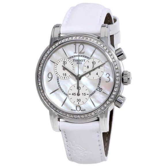 Tissot Women's Dressport Diamond Synthetic Leather Watch, 35mm, White Pearl, NWT - Picture 1 of 16